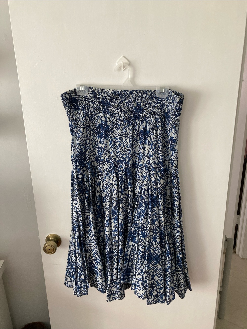Grace Elements Blue and White Printed Strapless Skater Skirt